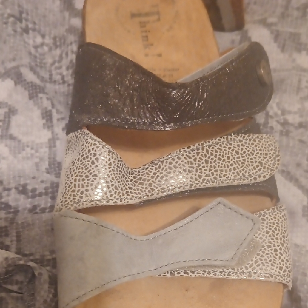 Think! Women's Three-Strap Slide Sandals in Gray and Silver - Picture 13 of 14